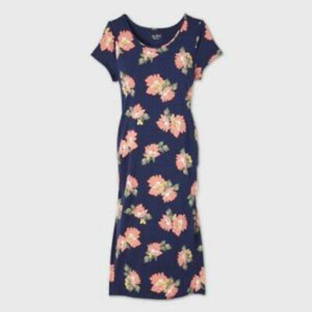 Isabel Maternity Blue Floral Print Short Sleeve T-Shirt Dress - S - NWT